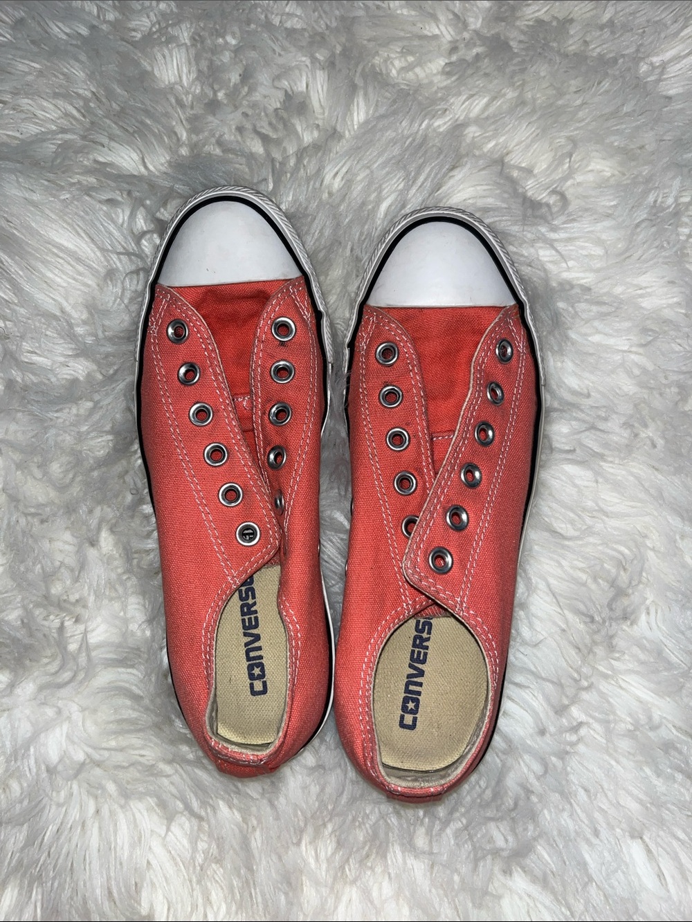 Converse Low Top Slip-On Sneakers - Coral Red with White Toe